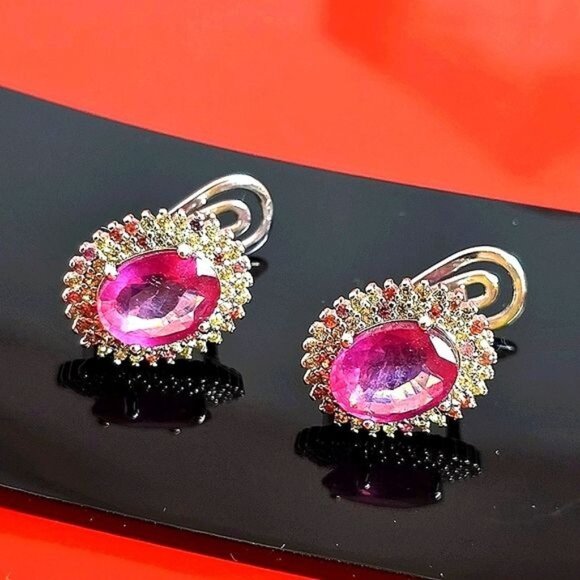 925 Sterling Silver Earrings with Natural Ruby & Sapphires Gemstones